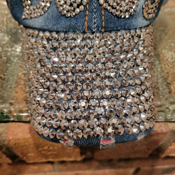 'BOSS' Sparkle Bling ✨️ Distressed Denim Hat - Picture 3 of 8
